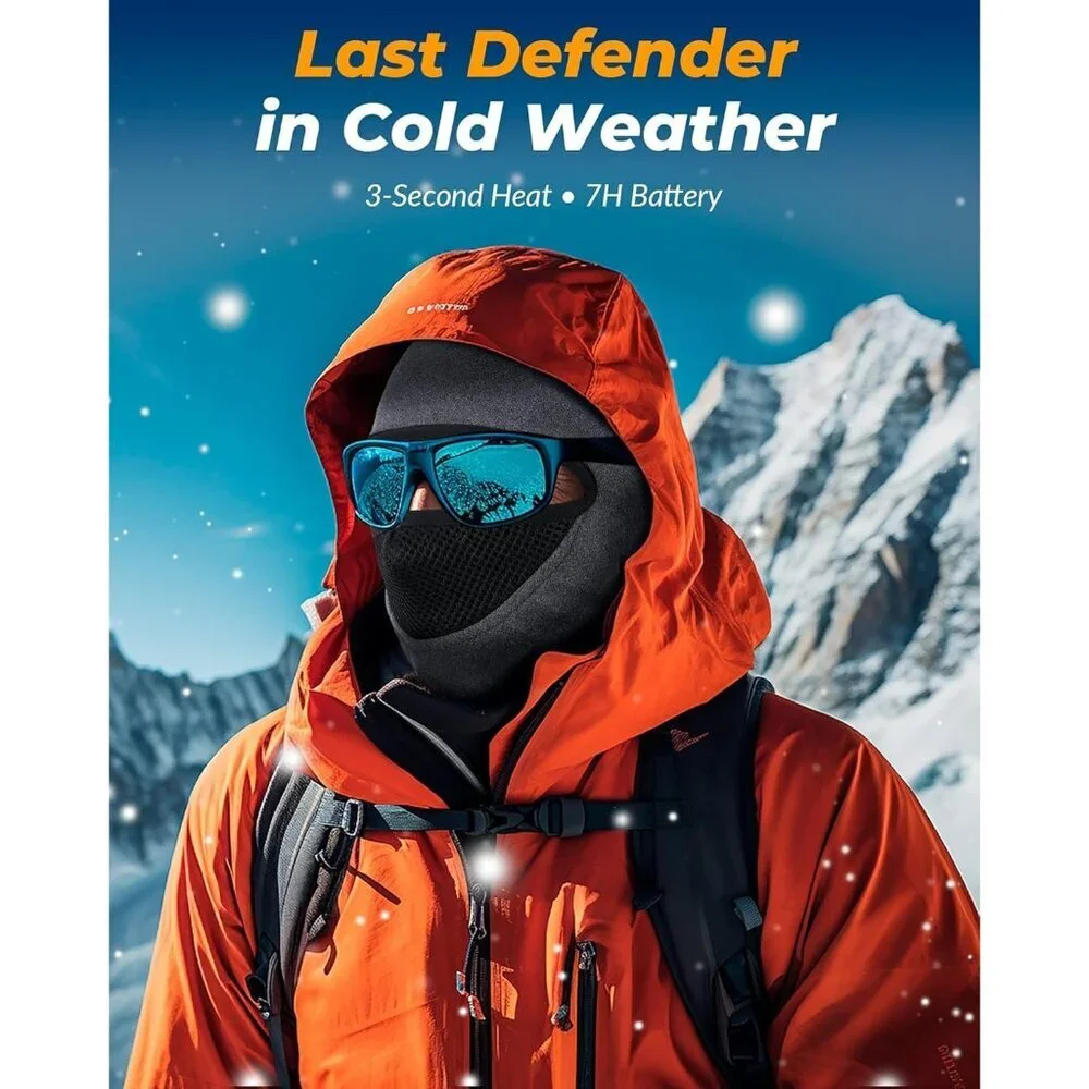Men Balaclava - Grey Thermal Graphene Heated Face Cover Winter Outdoor Gear